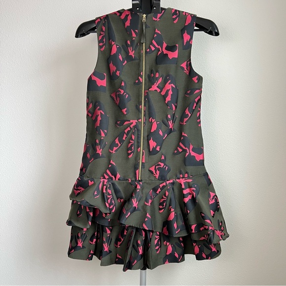 Banana Republic Ruffle Hem Dress Womens Sleeveless Green Pink Floral Mini XS - Picture 2 of 9